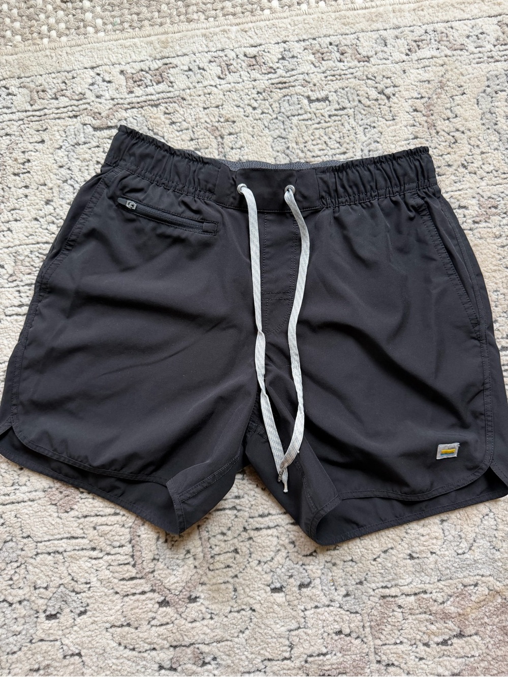Vuori Black Athletic Shorts with White Drawstring